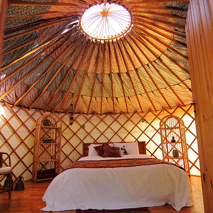 yurt interior with double bed